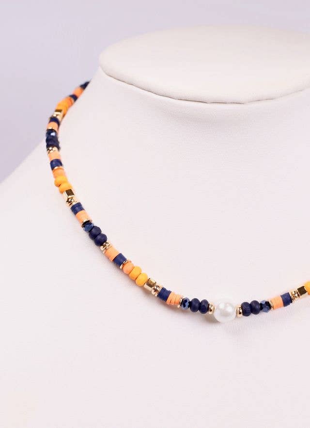 Oskar Beaded Necklace NAVY ORANGE