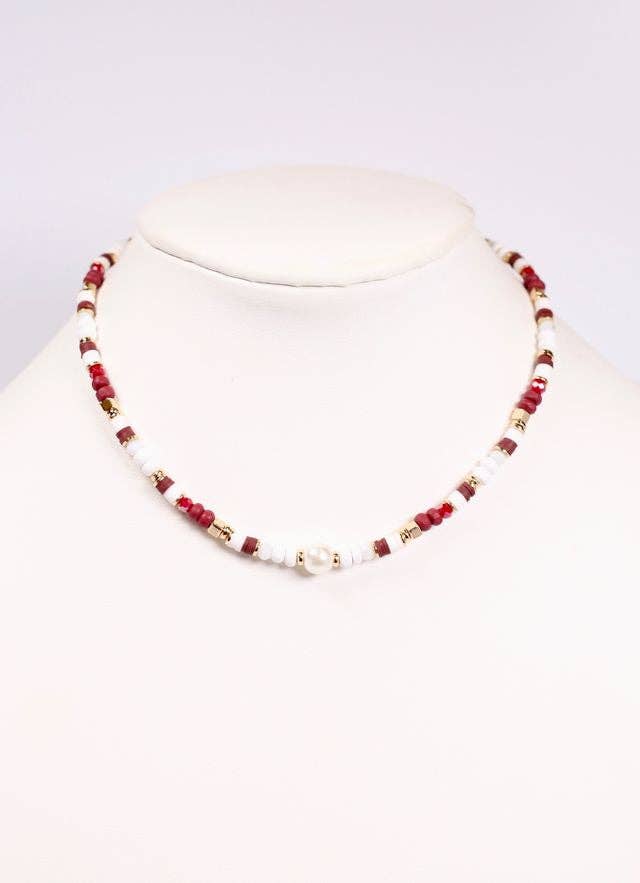 Oskar Beaded Necklace BURGUNDY WHITE
