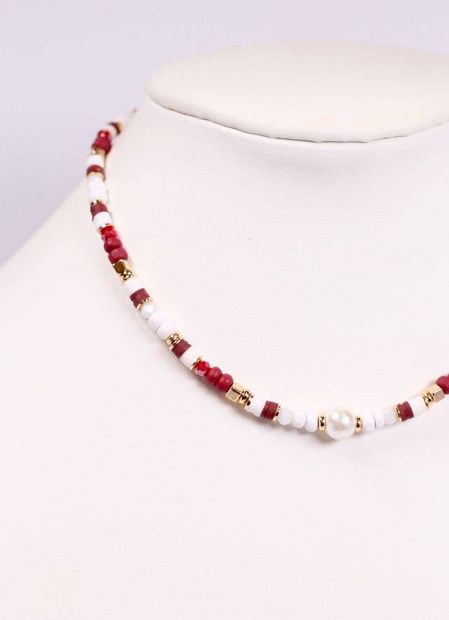 Oskar Beaded Necklace BURGUNDY WHITE