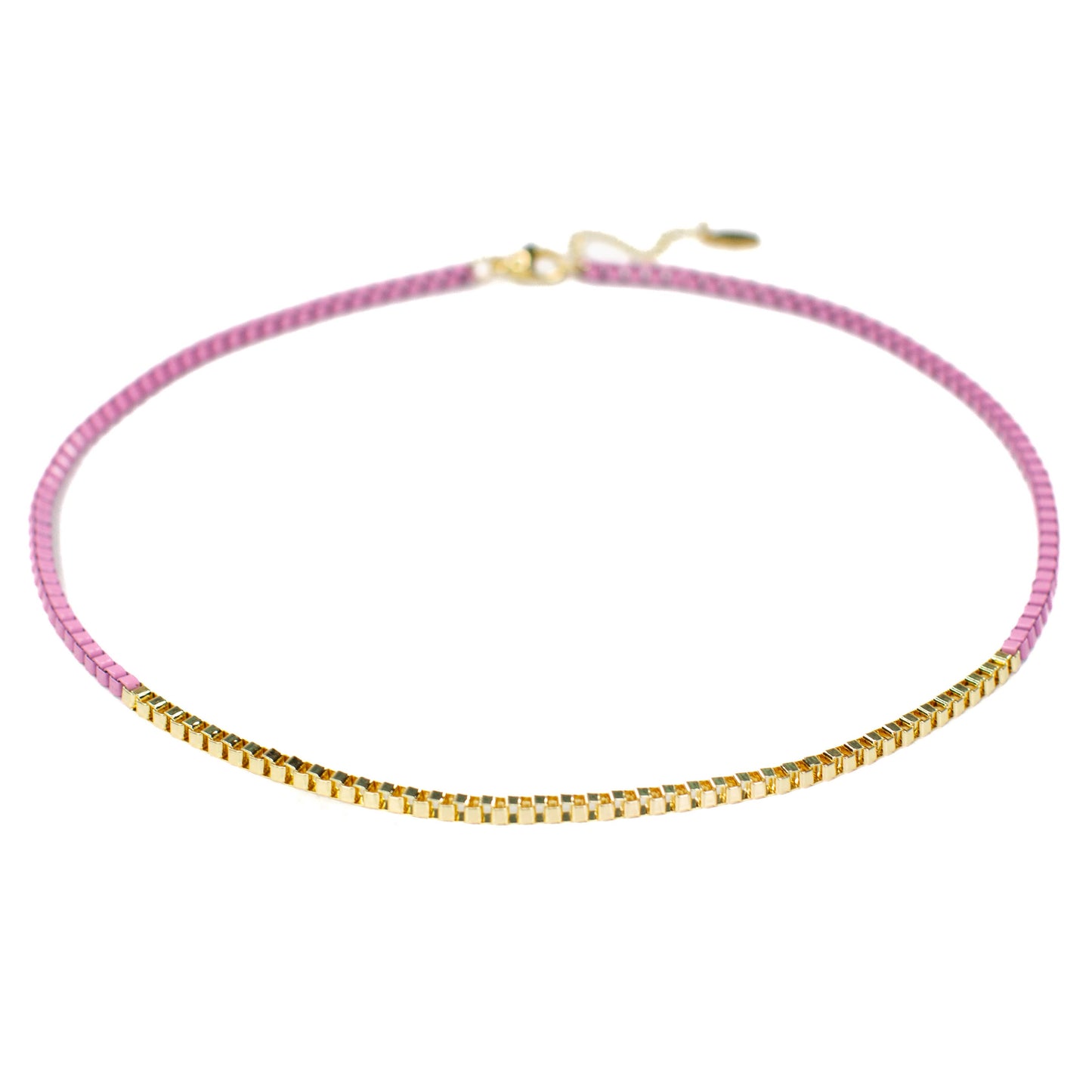 Enamel Color Box Chain & Gold Link Necklace