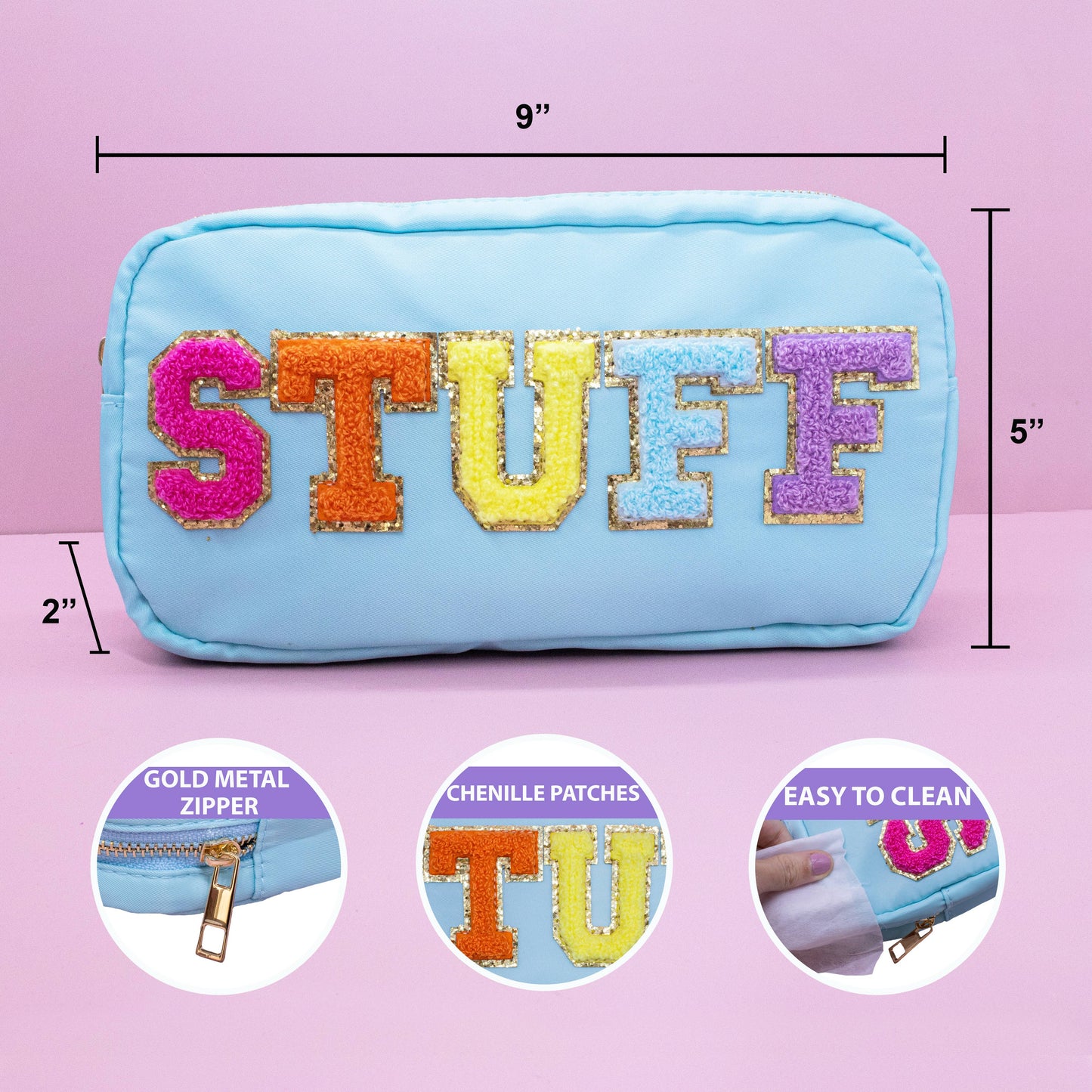 Preppy Nylon Chenille Letter Bag - STUFF - Asst Colors