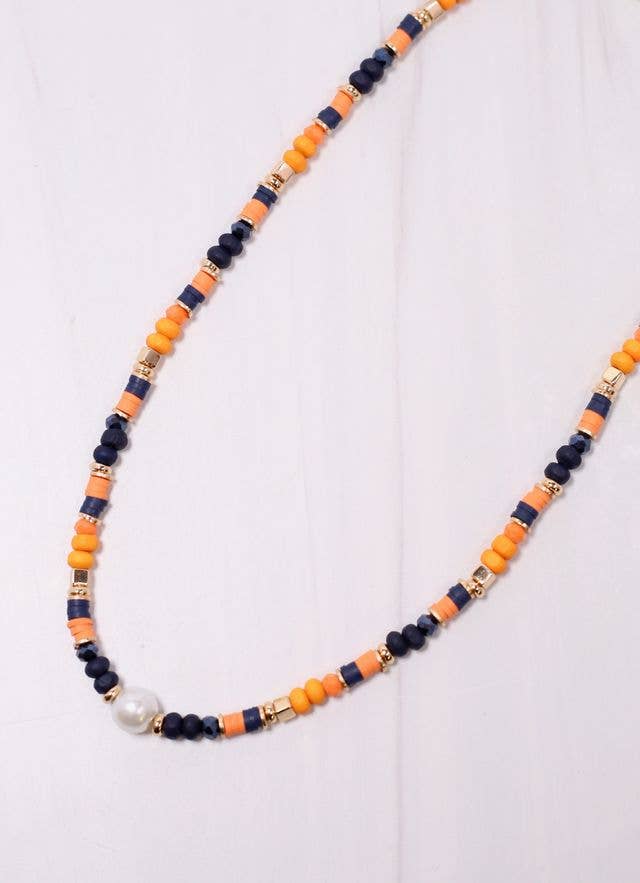 Oskar Beaded Necklace NAVY ORANGE