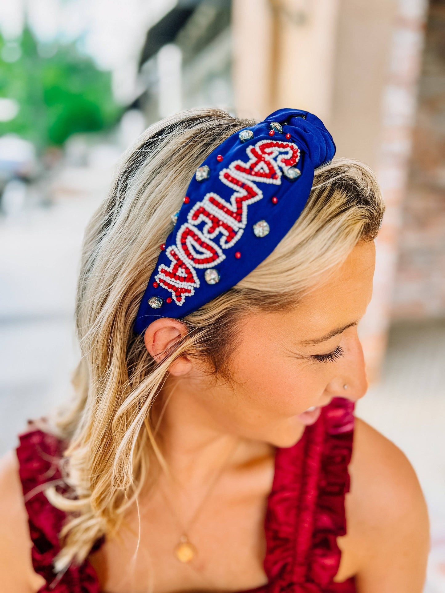 Game Day Embellished Headband BLUE/RED