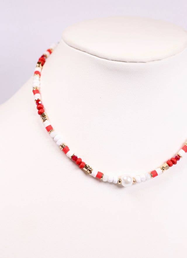 Oskar Beaded Necklace RED WHITE