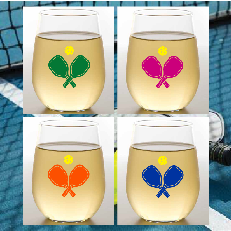 PICKLEBALL Unbreakable Stemless TRITAN Plastic Wine Glasses