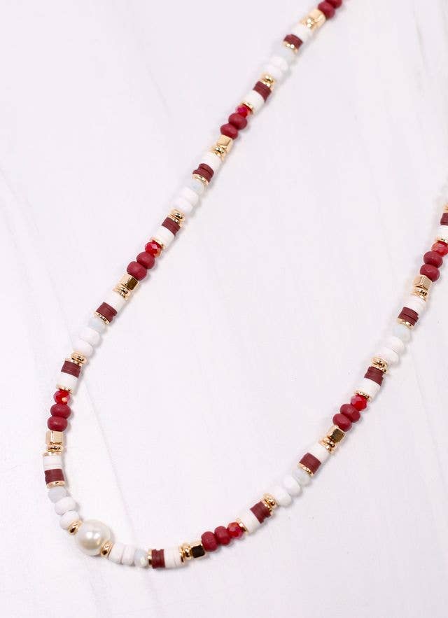 Oskar Beaded Necklace BURGUNDY WHITE