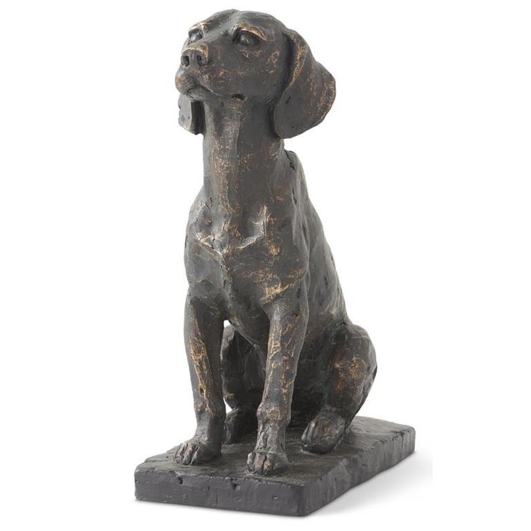 11 Inch Resin Patina Sitting Dog on Black Base