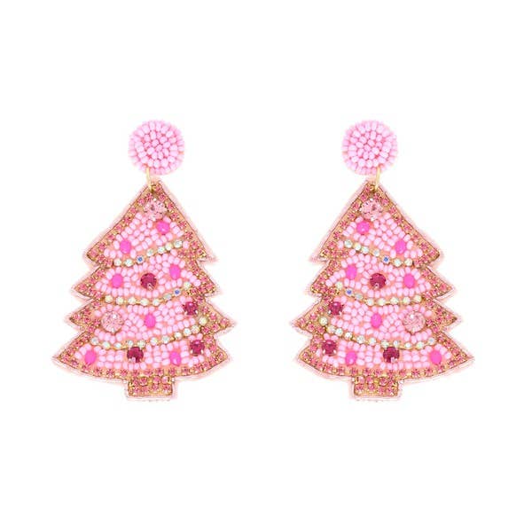 JEWELED BEADED EMBROIDERY CHRISTMAS TREE EARRINGS