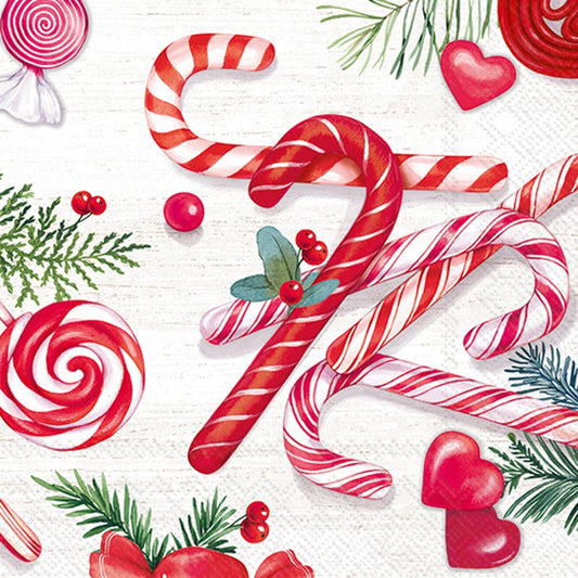 Paper Cocktail Napkins Pk/20 Candy Canes Christmas