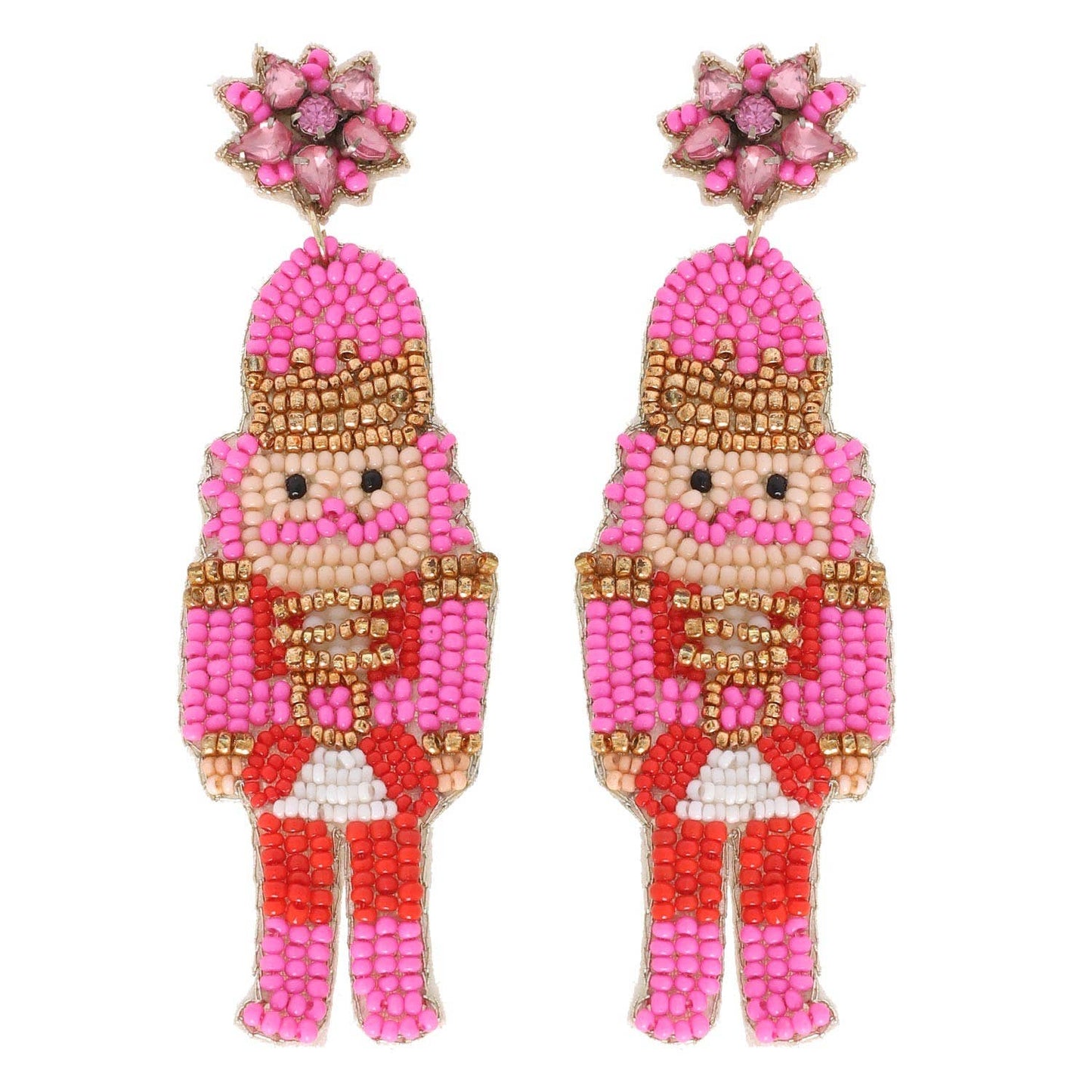 NUTCRACKER POST SEED BEAD CHRISTMAS BEADED DROP EARRINGS