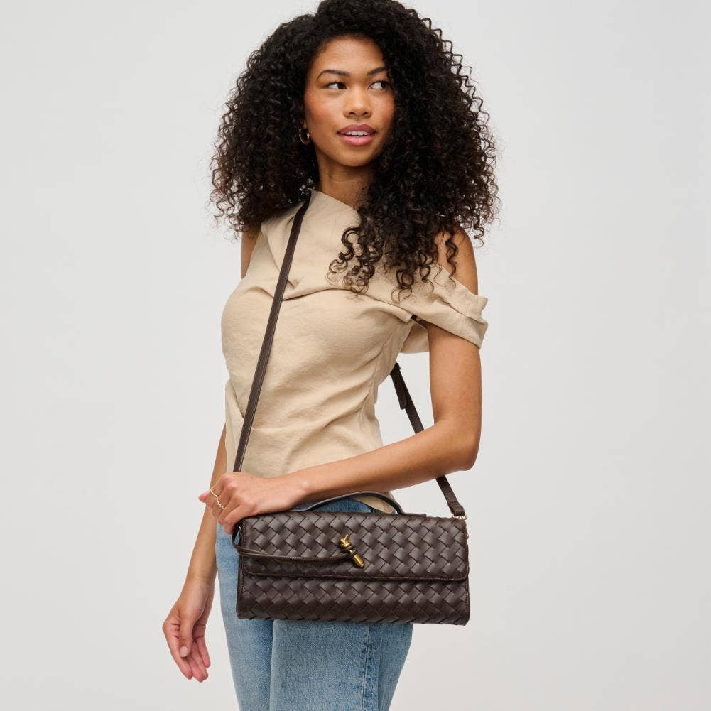 Ada Top Handle Woven East West Clutch Crossbody