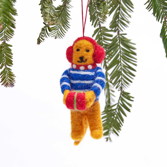 GIFT GIVING BEAR Felt Ornament