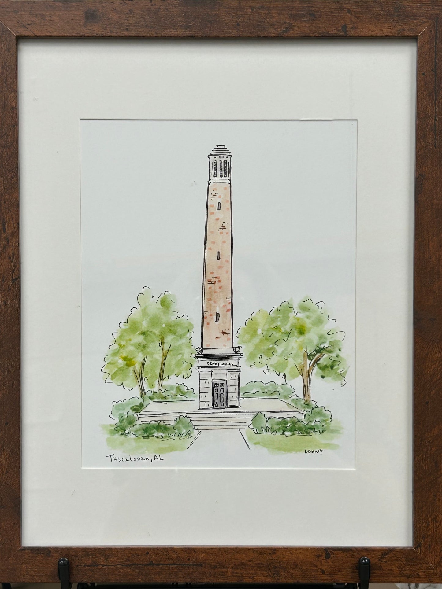 UA Denny Chimes Watercolor  Framed Print Tuscaloosa AL