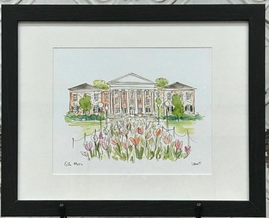 Ole Miss  Watercolor  Framed Print Oxford Mississippi