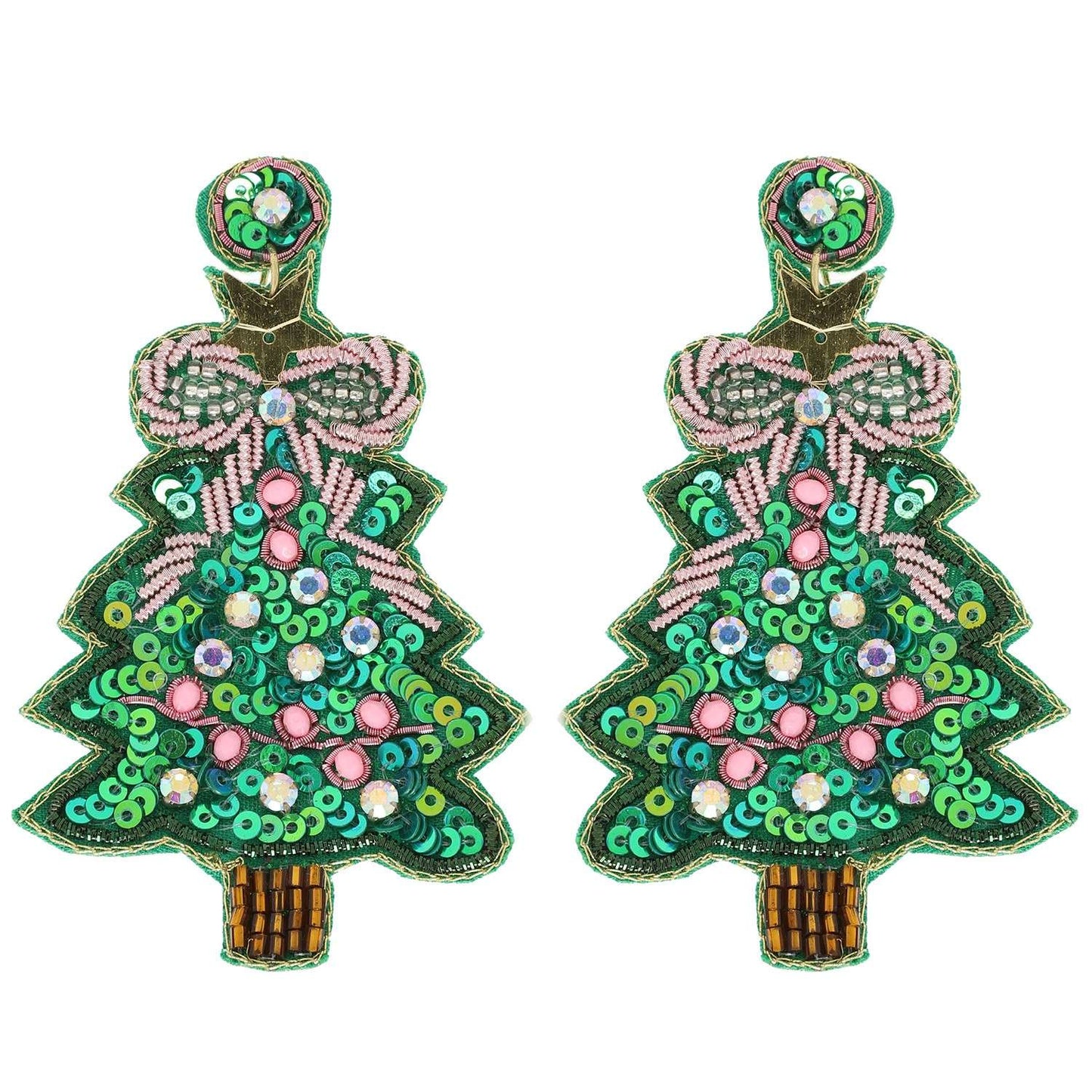 CHRISTMAS TREE SEQUINS EMBROIDERED EARRINGS