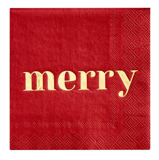 Red Cocktail Napkin - Merry