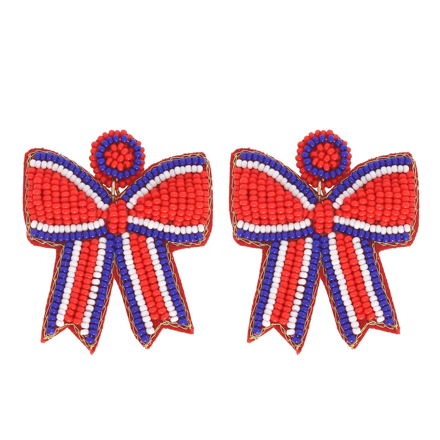 Game Day Striped Bow Ribbon Beaded Earrings