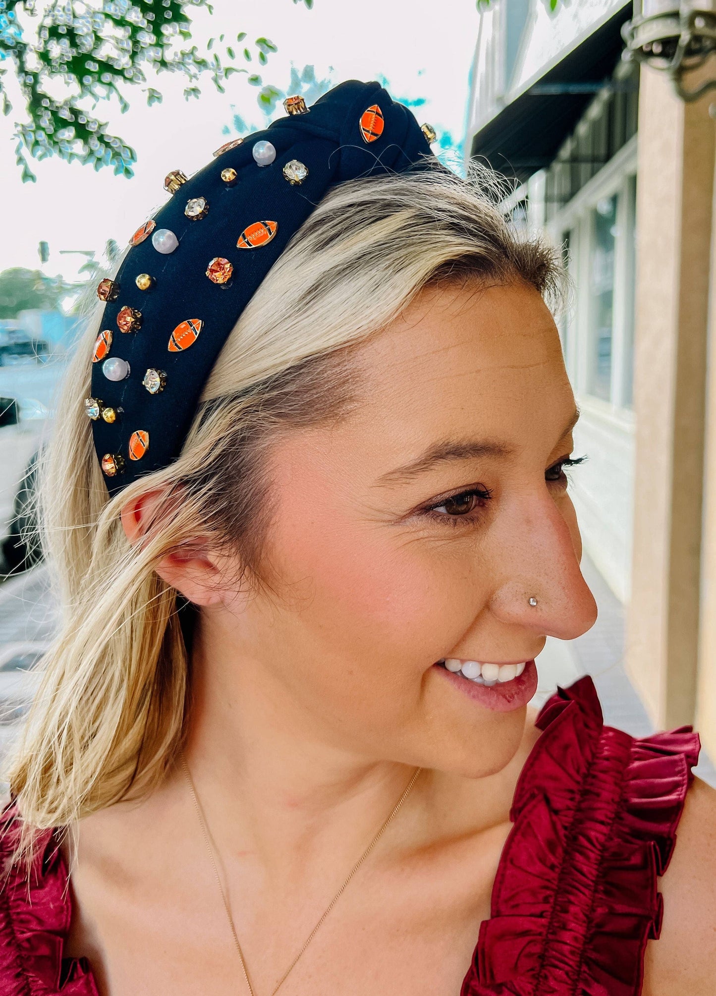 Football Embellished Headband NAVY ORANGE