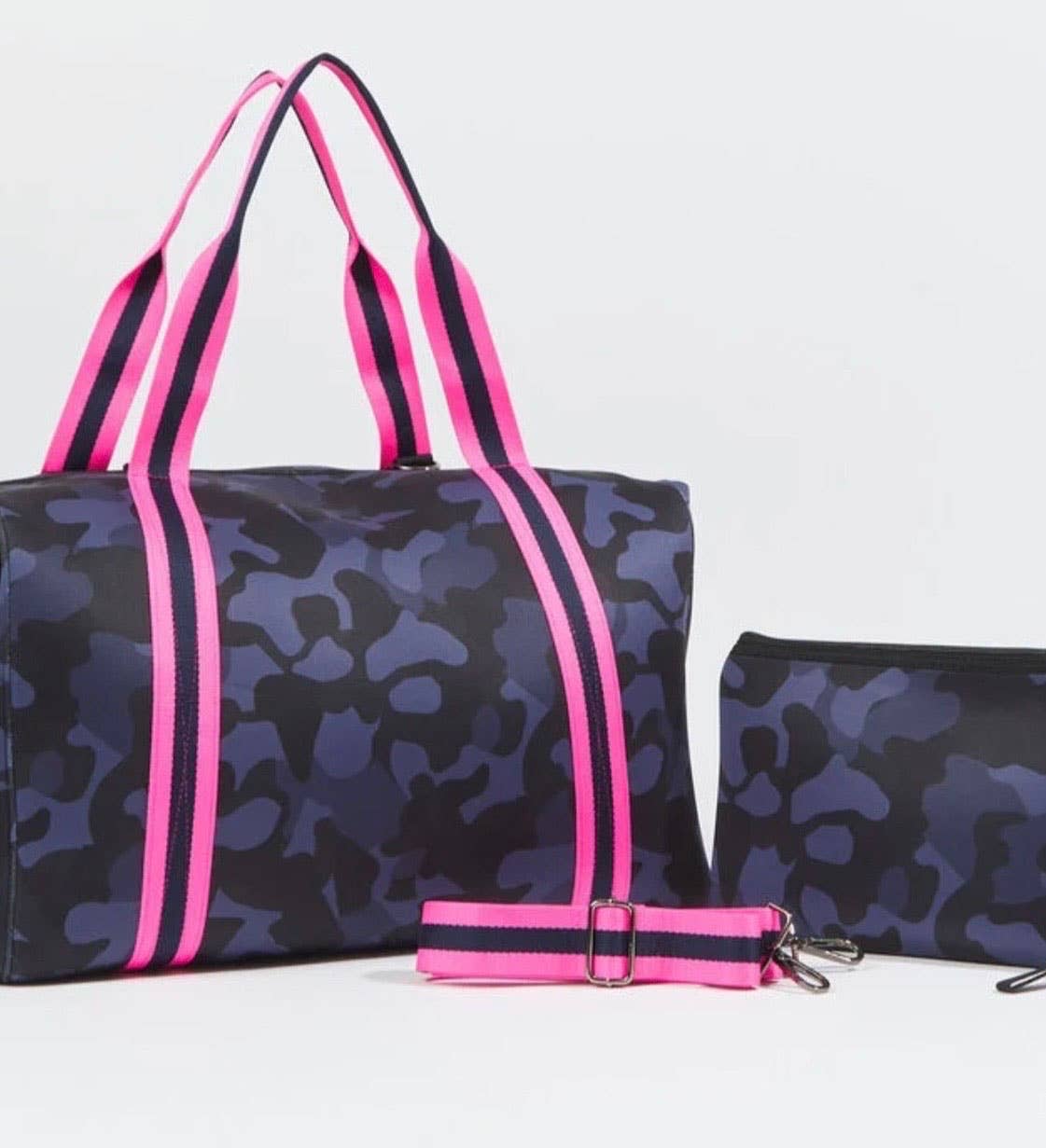 The Cassie Neoprene Weekender Navy Camo W/pink Straps