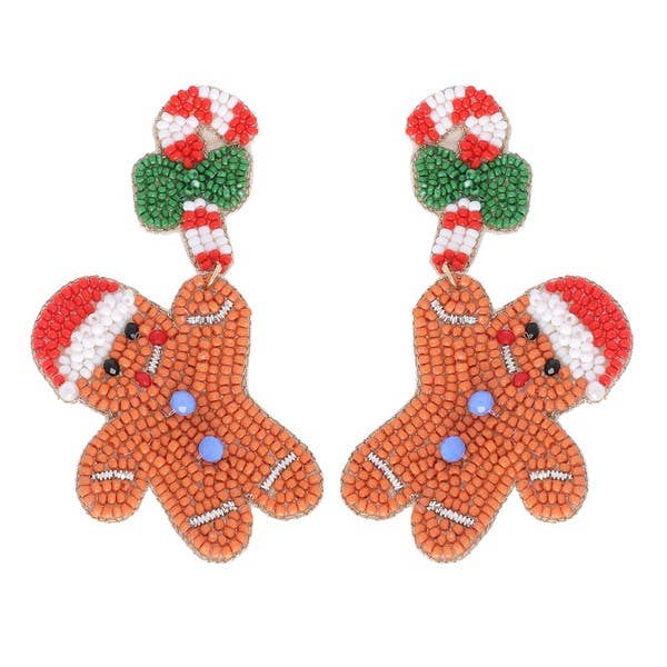 CANDY CANE GINGERBREAD MAN CHRISTMAS EARRINGS